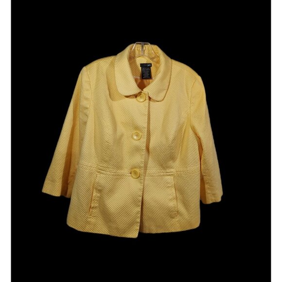 Jacket East 5th Women Yellow Cotton Blazer 18W Summertime 3/4 Sleeves - Picture 3 of 14